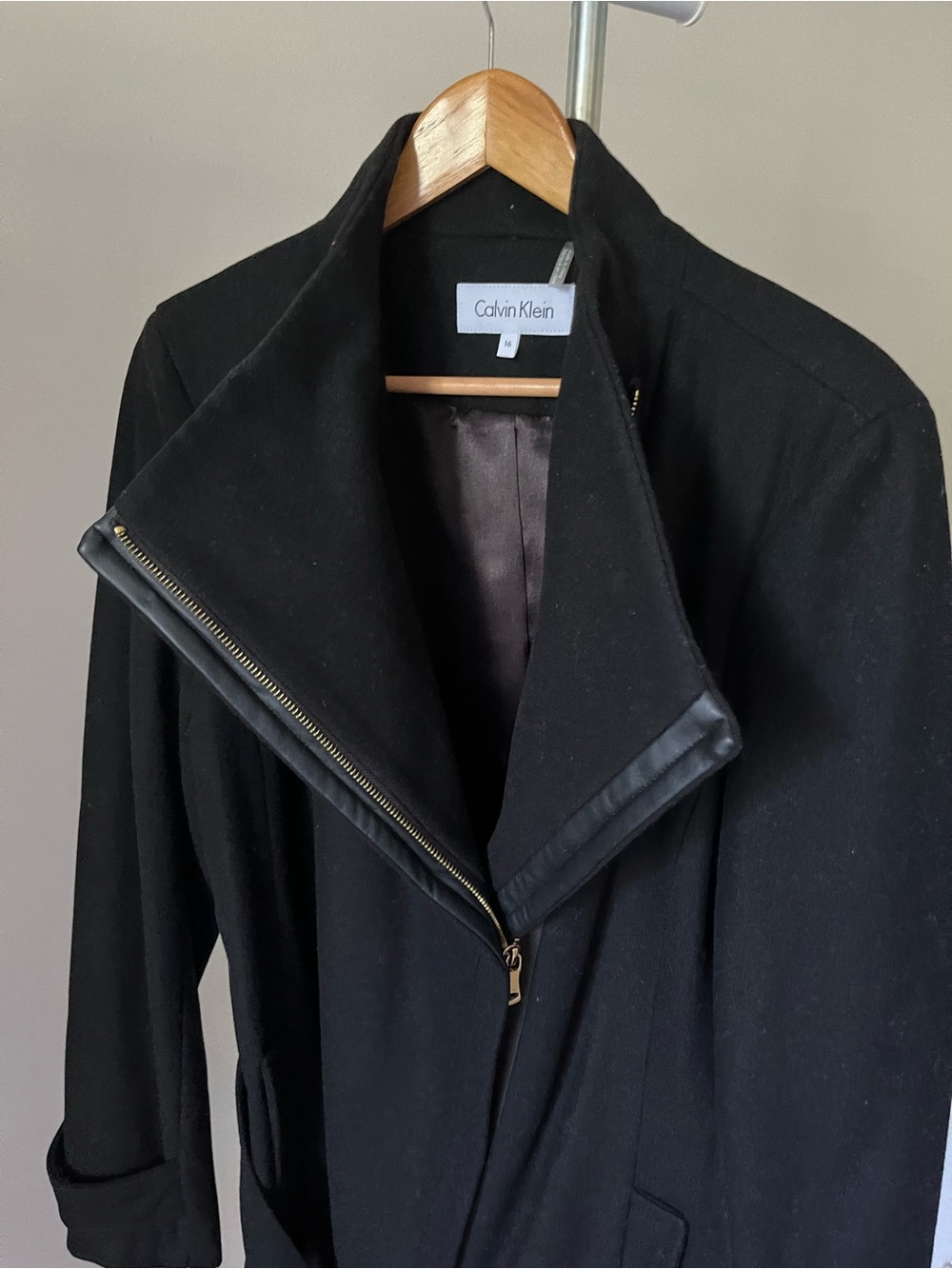 Calvin Klein Black Asymmetrical Wool Coat
